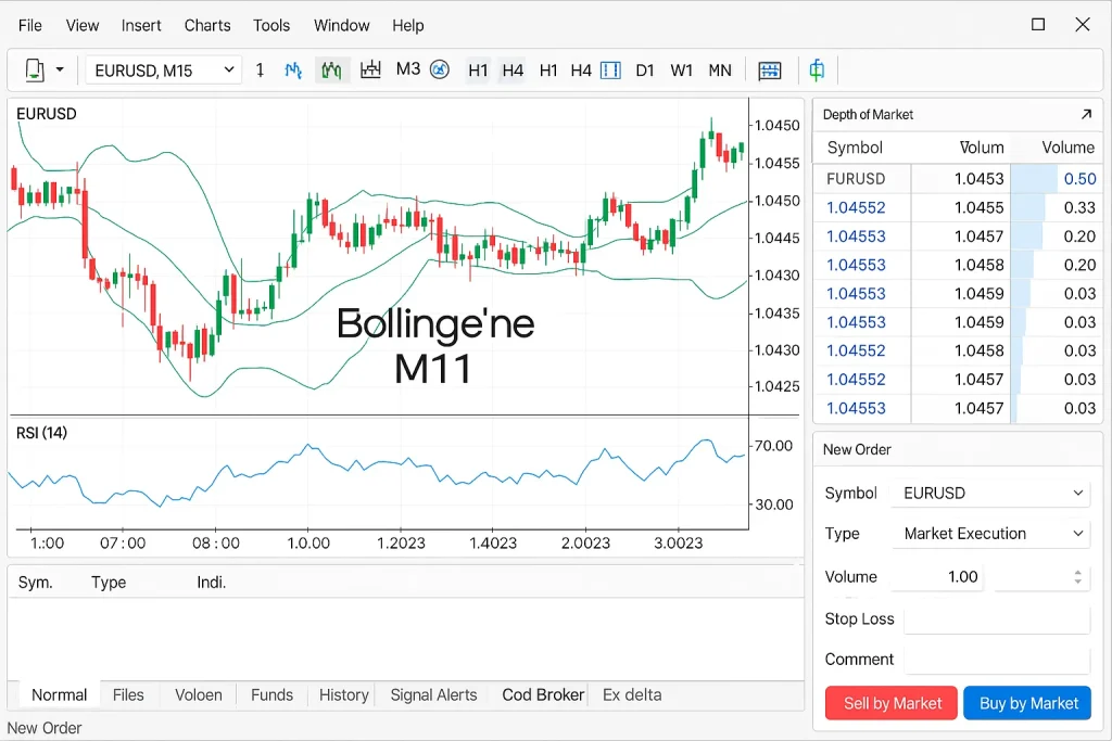 Exness MT5 desktop interface showing live forex chart with technical indicators