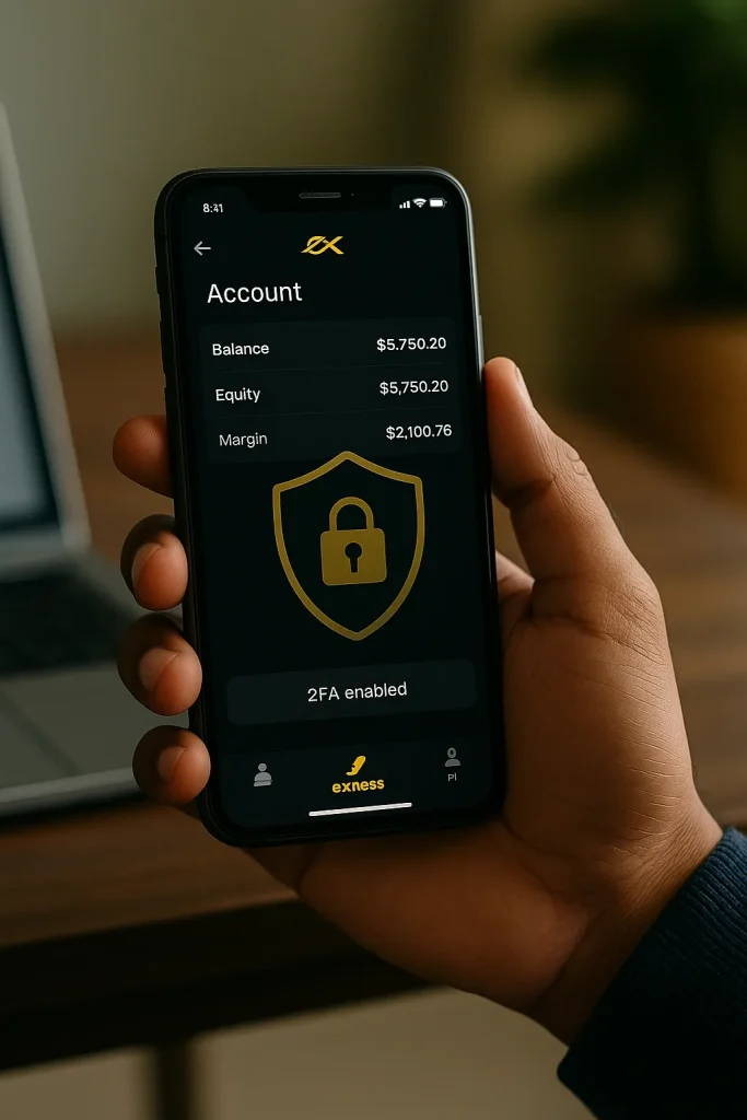 Indian trader managing account and security settings in Exness mobile app